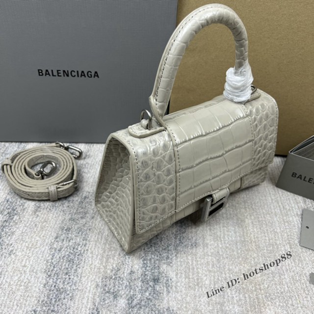 Balenciaga專櫃爆款灰白鱷魚紋XS號Hourglass沙漏包 巴黎世家頂級原單手提肩背包 款號：8896 fyj1218